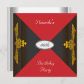 黒赤の誕生日パーティーへの招待 招待状 (正面/裏面)