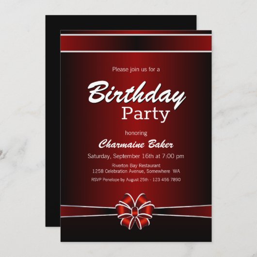 黒赤の誕生日パーティー 招待状 (正面/裏面)