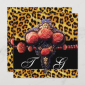 黒赤サンゴ薔薇,豹柄モノグラム 招待状 (正面/裏面)