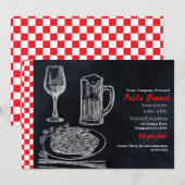 黒赤スパゲッティパスタチョークダイニングパーティーイベント 招待状 (正面/裏面)