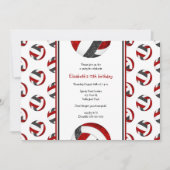 黒赤スポーティーな女の子バレーボール誕生日パーティー 招待状 (正面)