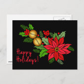 黒赤ポインセチアのクリスマスカード シーズンポストカード (正面/裏面)