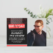 黒赤写真59歳の誕生日招待状メンズ 招待状 (スタンド正面)