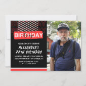 黒赤写真77歳の誕生日招待状メンズ 招待状 (正面)