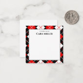 黒赤白アーガイルパーソナライズされた ノートカード (正面/裏面インサイチュ)