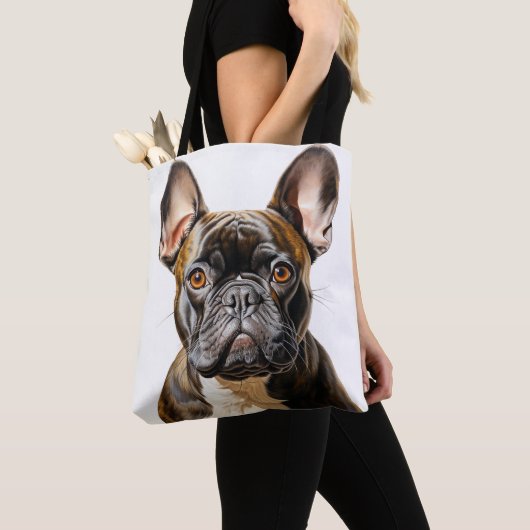 黒赤白ブルドッグフランスの犬 トートバッグ (クローズアップ)
