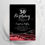 黒赤白瑪瑙30th誕生日 招待状<br><div class="desc">黒、赤、白と銀の30歳の誕生日パーティの招待状。エレガントモダンデザインは水色agate marble geode背景、グリッター銀フェイク、タイポグラフィスクリプトフォント。トレンディー招待状カードは女性スタイリッシュの日のお祝いに最適。印刷されたZazzle招待状または即時ダウンロードのデジタル印刷可能なテンプレート。</div>