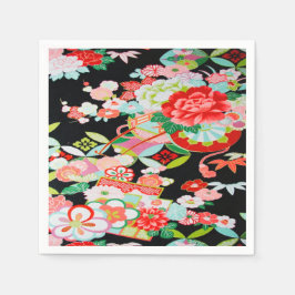 黒赤着物日本のフローラ切り紙 スタンダードカクテルナプキン