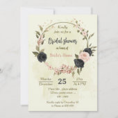 黒赤面ピンクの花の植物ブライダルシャワー 招待状 (正面)