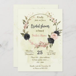 黒赤面ピンクの花の植物ブライダルシャワー 招待状