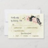 黒赤面ピンクの花結婚植物薬 出欠カード (正面)