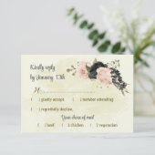 黒赤面ピンクの花結婚植物薬 出欠カード (スタンド正面)