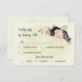 黒赤面ピンクの花結婚植物薬 出欠カード