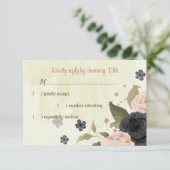 黒赤面ピンクの花結婚植物薬 出欠カード (スタンド正面)