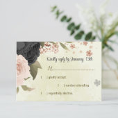 黒赤面ピンクの花結婚植物薬 出欠カード (スタンド正面)