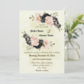 黒赤面ピンクの花結婚植物薬 招待状 (スタンド正面)