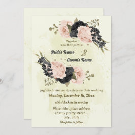 黒赤面ピンクの花結婚植物薬 招待状