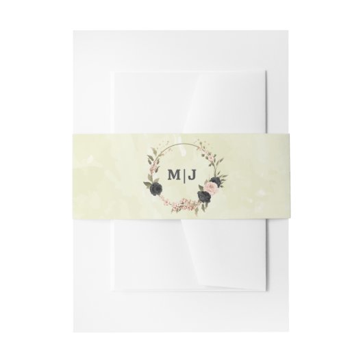 黒赤面ピンク結婚の花 招待状ベリーバンド (正面例)