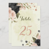 黒赤面ピンク花テーブルナンバーカード 招待状 (正面/裏面)