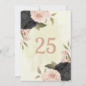 黒赤面ピンク花テーブルナンバーカード 招待状 (裏面)