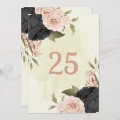 黒赤面ピンク花テーブルナンバーカード 招待状 (正面/裏面)