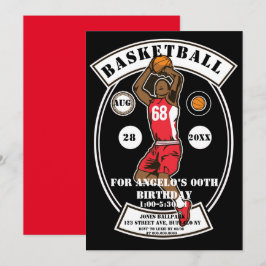 黒赤 バスケットボール 誕生日パーティー 招待状