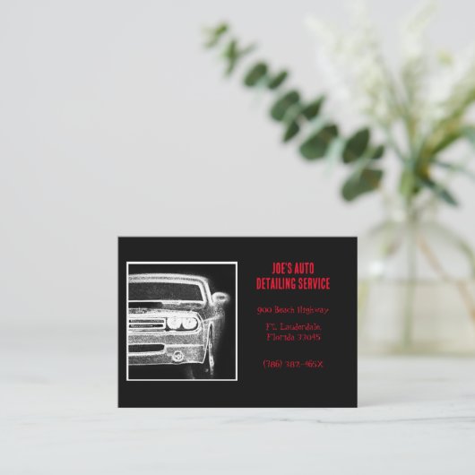 黒車のと白のアメリカのマッスルカー 名刺 (スタンド正面)