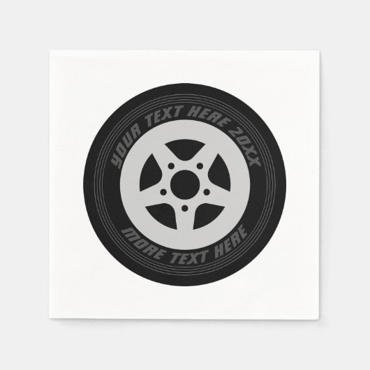 黒車の車タイヤ車輪オートレーステーマ スタンダードカクテルナプキン (正面)