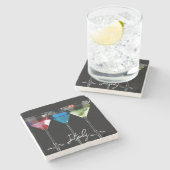 黒違う色のマルティーニ眼鏡のカクテル ストーンコースター (横)