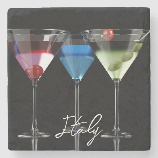 黒違う色のマルティーニ眼鏡のカクテル ストーンコースター (正面)