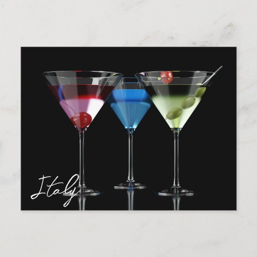 黒違う色のマルティーニ眼鏡のカクテル ポストカード (正面)