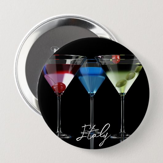 黒違う色のマルティーニ眼鏡のカクテル 缶バッジ (正面&裏面)