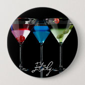 黒違う色のマルティーニ眼鏡のカクテル 缶バッジ (正面)