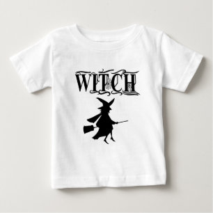 黒邪悪な飛んでいる魔女ハロウィーン ベビーTシャツ