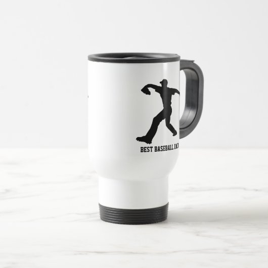黒野球選手シルエットカスタム文字 トラベルマグ (正面右)