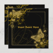 黒金の蝶 エレガントな花 招待状 (正面/裏面)