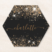 黒金グリッター ダスト ネーム スクリプト ペーパーコースター (正面)