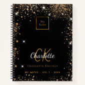 黒金グリッター モダンビジネス ロゴ ノートブック (正面)