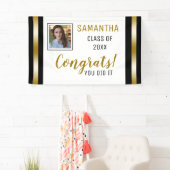 黒金ゴールドおめでとう大学院写真卒業 横断幕 (インサイチュ)