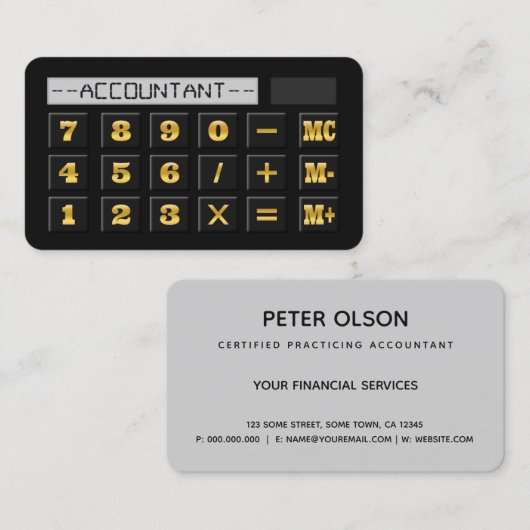 黒金ゴールドとグレー計算CPA税理士 名刺 (正面/裏面)