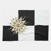 黒金ゴールドと白マンダラ幾何学模様デザイン2a キッチンタオル (横)