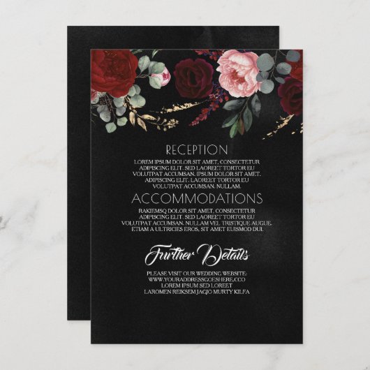 黒金ゴールドと赤フローラ結婚の情報 エンクロージャーカード (正面/裏面)