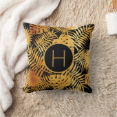 黒金ゴールドのヤシの葉木のモノグラム クッション (ブランケット)