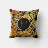 黒金ゴールドのヤシの葉木のモノグラム クッション (裏面)