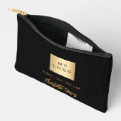 黒金ゴールドのロゴ名の署名 アクセサリーポーチ (見開き)