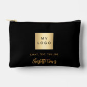 黒金ゴールドのロゴ名の署名 アクセサリーポーチ (正面)