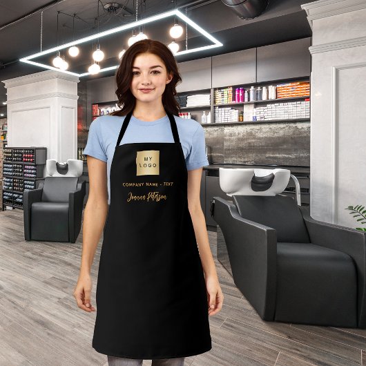 黒金ゴールドのロゴ名の署名 エプロン