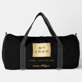 黒金ゴールドのロゴ名の署名 ダッフルバッグ (正面)