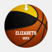 黒金ゴールドの女の子の男の子バスケットボール メタルオーナメント (裏面)