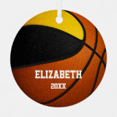 黒金ゴールドの女の子の男の子バスケットボール メタルオーナメント (正面)